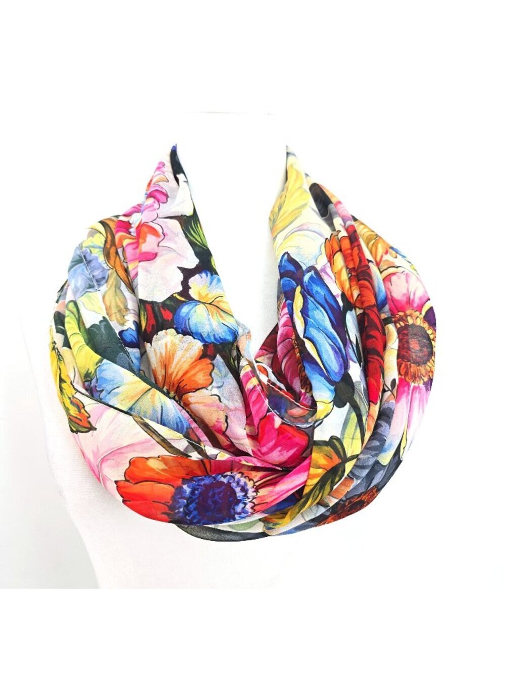 Isaac Mizrahi Blue Yellow Sheer Colorful Floral Scarf Size 72 x 28